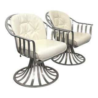 Vintage Woodard Aluminum Swivel Lounge Chairs - Pair For Sale