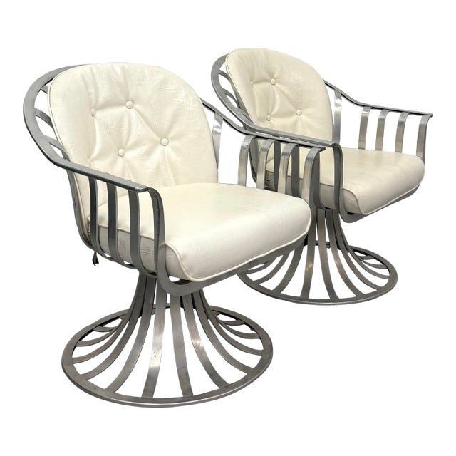Vintage Woodard Aluminum Swivel Lounge Chairs - Pair For Sale