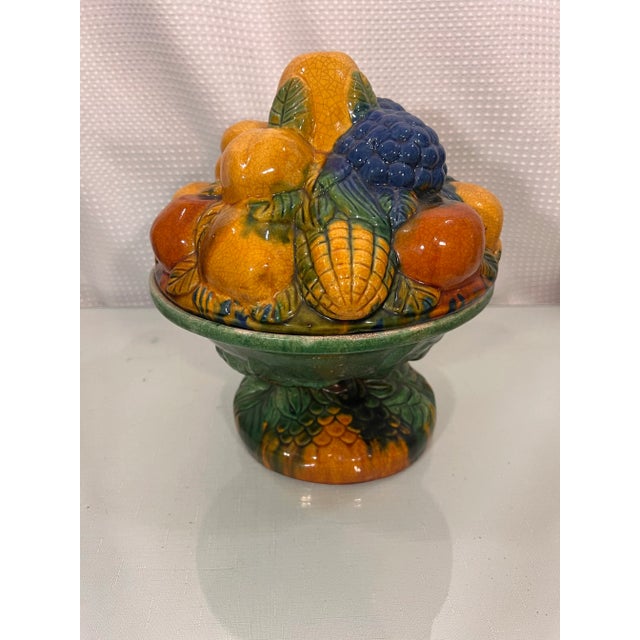 Vintage Majolica Style Fruit Stacked Lidded Bowl / Catchall For Sale - Image 11 of 11