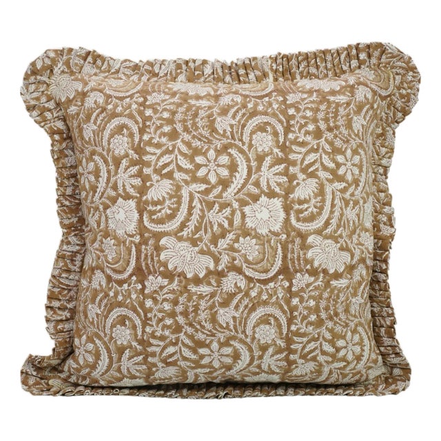 Fabdivine Indian Block Print Frill Cushion Cover 22x22 Inch Thick Cotton White- Kundanvan For Sale