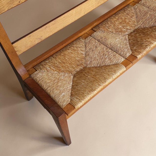 1940s 1940s Dutch Oak Hall Bench With Handwoven Rush Seat, Pair Available For Sale - Image 5 of 7