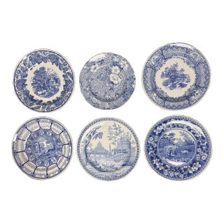 Vintage 1990s Spode Blue and White Collection Decorative Plates - Set of 6 For Sale