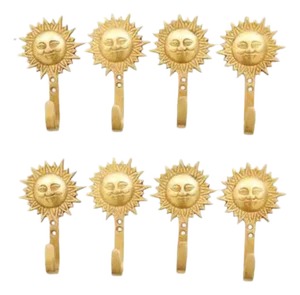Bohemian Sun Brass Wall Hooks - Set of 8