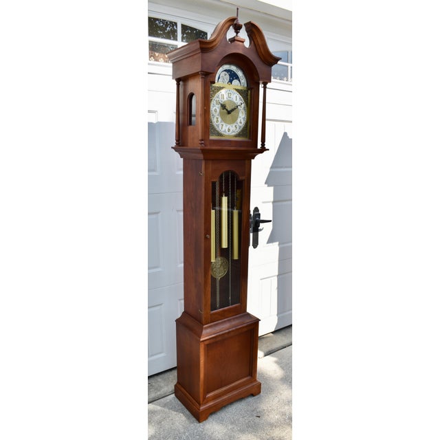 Hermle Alexandria Grandfather Clock Cherry Wood Moon Phase Westminster Chime For Sale - Image 12 of 15