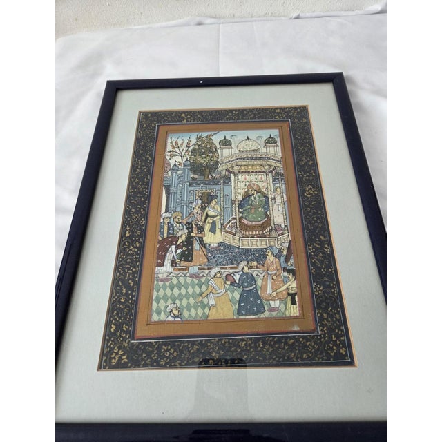 Vintage Mughal Empire Indian Middle East Silk Painting For Sale - Image 6 of 7