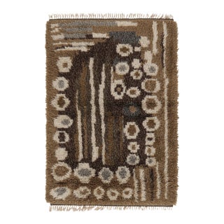 Vintage Swedish Rya Rug in Beige-Brown With Geometric Patterns - Rug & Kilim For Sale