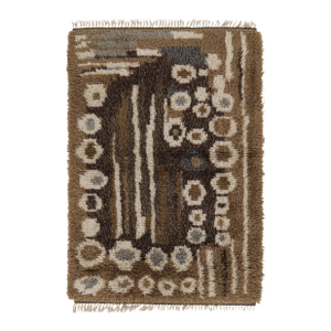 Vintage Swedish Rya Rug in Beige-Brown With Geometric Patterns - Rug & Kilim