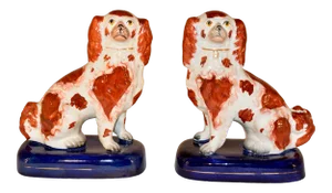 Pair of 19th C. Staffordshire Spaniels on Bases