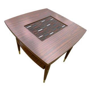 Vintage Tiled Walnut Laminate Two-Tiered End Table For Sale