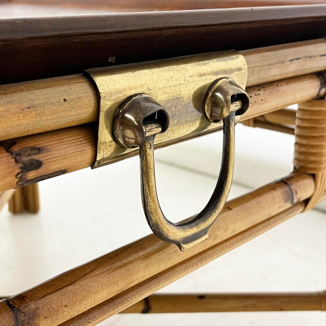 Wood C. 1970s Italian Oyster Burl and Wrapped Bamboo Coffee Table For Sale - Image 7 of 9