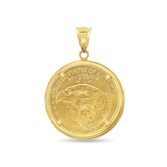 1OZ Lady Liberty Flying Eagle Coin Necklace with Polished Bezel 16" For Sale - Image 4 of 4