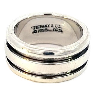 1990s Tiffany & Co Estate Atlas Groove Ring Size 5 Silver 9 mm, Size 5 For Sale