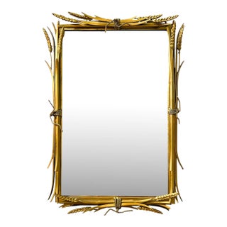 Mid Century Italian Gold Gilt Tole Wheat Sheaf Mirror – 27" Tall – Hollywood Regency / French Country For Sale