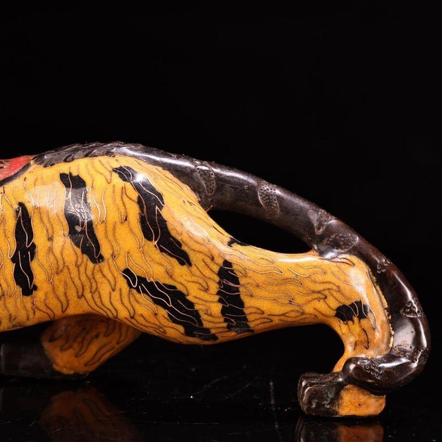 Vintage Cloisonne Enamel Tiger Figure – 12.2" Gilt Striped Beast Sculpture For Sale - Image 10 of 10