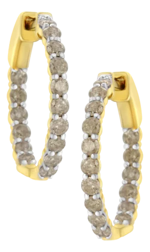 10K Yellow Gold Plated Sterling Silver Diamond Hoop Earrings (2 cttw, K-L Color, I2-I3 Clarity)
