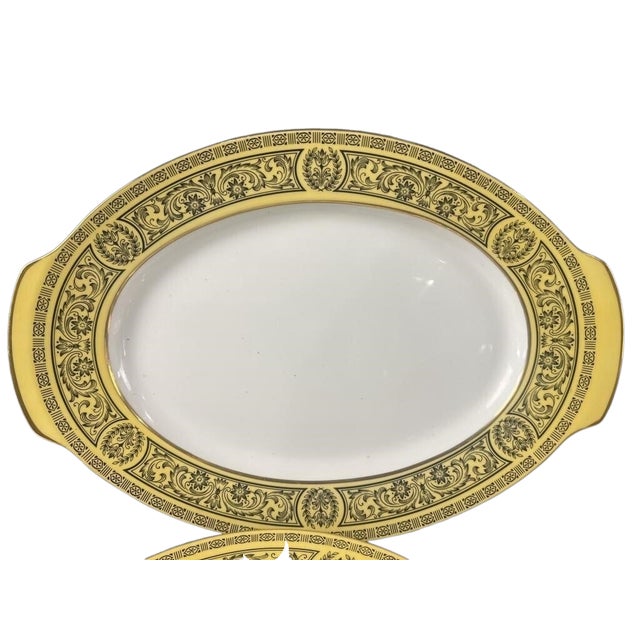 Mid-Century Modern 1970s Set of 6 Golden Damask Plates and Platter For Sale - Image 3 of 8