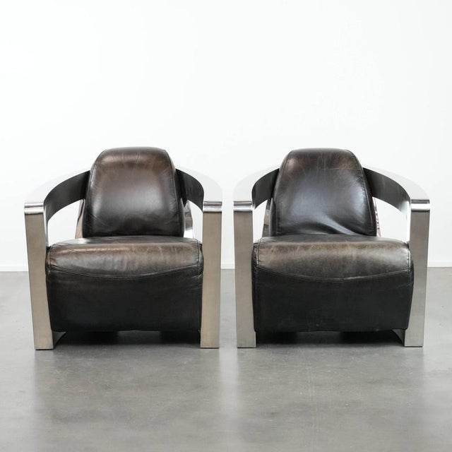 Leather Aviator Armchairs with Aluminum Frames, Set of 2 For Sale - Image 17 of 17