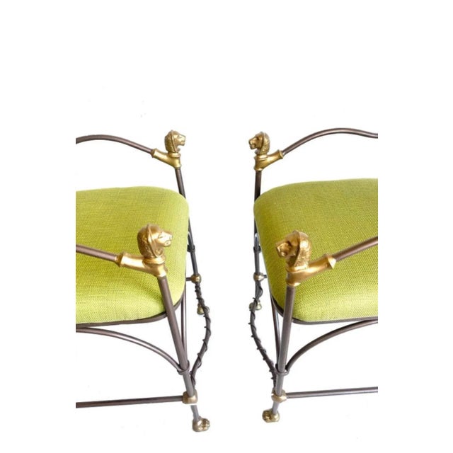 Diego Giacometti Mid 20th Century Mid Century Modern Hollywood Regency Neoclassical Lion Head Solid Bronze Counter Stools Attributed to Giacometti - a Pair For Sale - Image 4 of 9