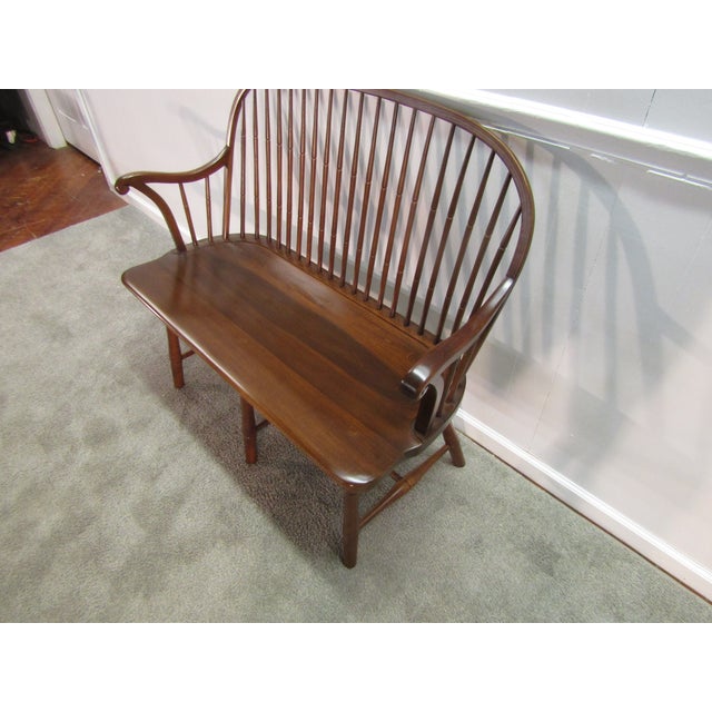 Traditional Duckloe Solid Cherry Windsor Bow Back Settee or Bench For Sale - Image 3 of 6