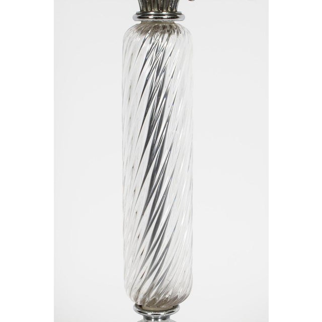 This is a fashionably elegant and sophisticated vintage glass and silver plated table lamp dating from the mid-20th...