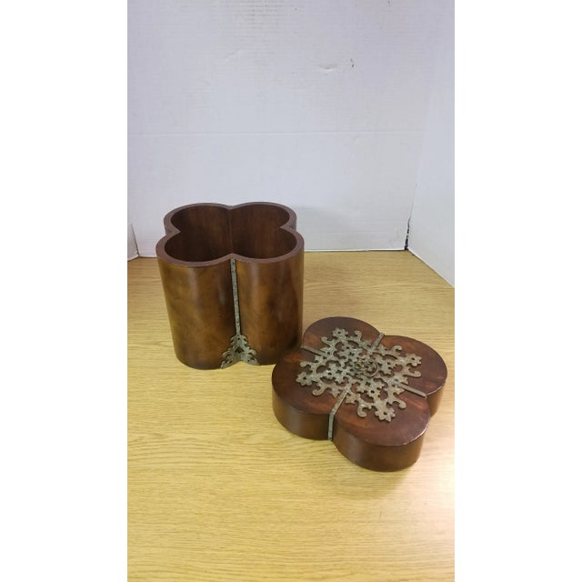 Vintage Quatrefoil Wood Box with Patinated Brass Accents For Sale - Image 4 of 8