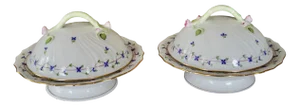 Blue Garland Vegetables Tureens on Stand with Branch Handle from Herend, 2005, Set of 2