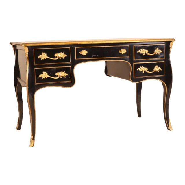 French Louis XV Black Ebonized Bureau Desk With Leather Top by Bodart For Sale