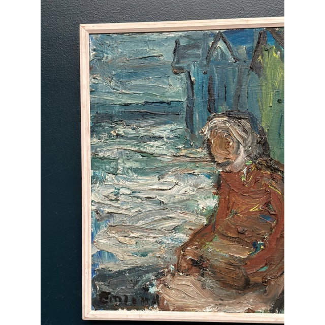 Einar Emland, Figure by the Harbor, 1950s, Oil Painting on Canvas, Framed For Sale - Image 16 of 18