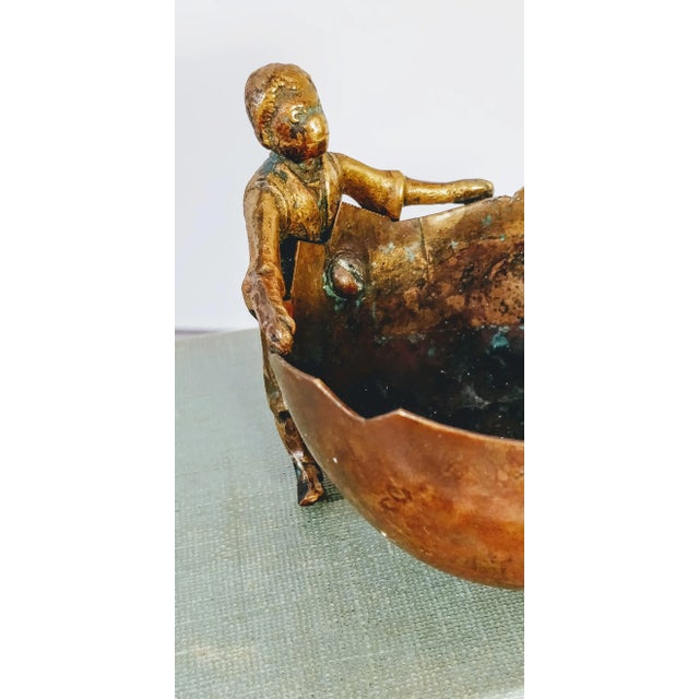 Vintage Bronze Metal Figurine Basket For Sale - Image 9 of 13