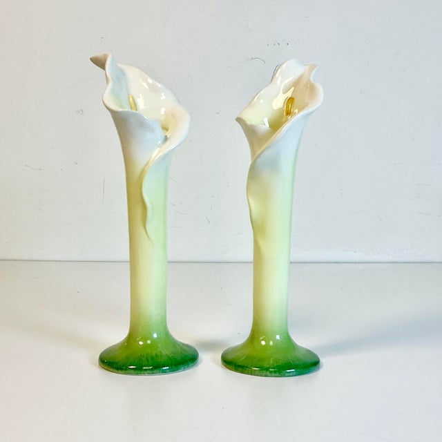 Vintage Boho Chic Hollywood Regency Trompe L’Oeil Calla Lily Candlestick Holders - A Pair. For Sale - Image 6 of 11