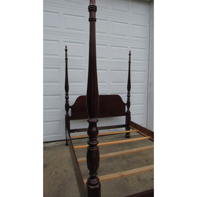 Thomasville 1980s Thomasville Cherry Poster Bed Rice Queen Size Carved For Sale - Image 4 of 6