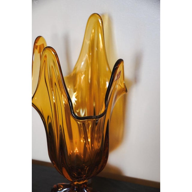 Viking Glass Epic Amber Drape Swung Glass Vase Art 1960s For Sale - Image 12 of 12