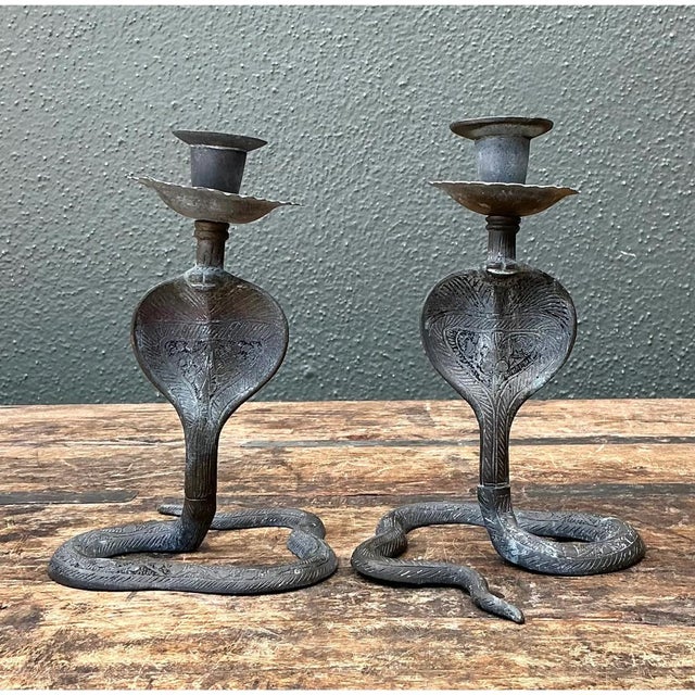 Vintage Cobra Form Metal Candle Holders For Sale In West Palm - Image 6 of 12
