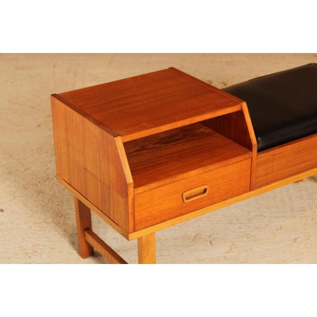Mid-Century Teak Telephone Seat with Black Vinyl Seat and Drawer, 1960s For Sale - Image 4 of 10
