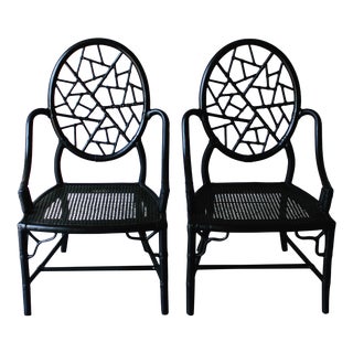 Vintage McGuire Cracked Ice Black Chairs - Pair For Sale