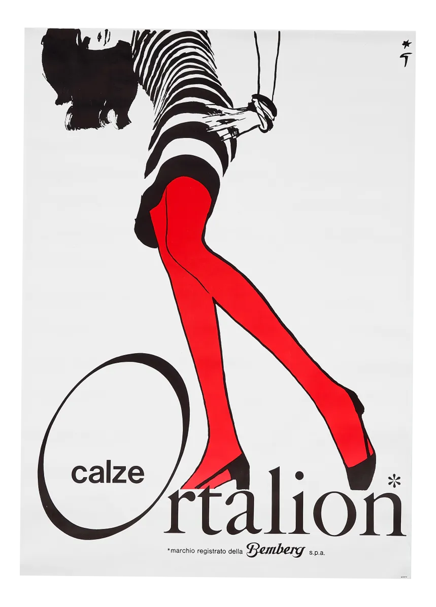 Original Vintage Calze Ortalion Offset Poster by René Gruau, 1970s