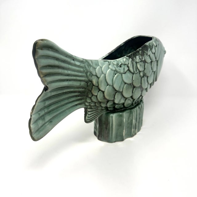 Large Vintage Royal Hickman Pottery Green Fish Vase Planter Chairish