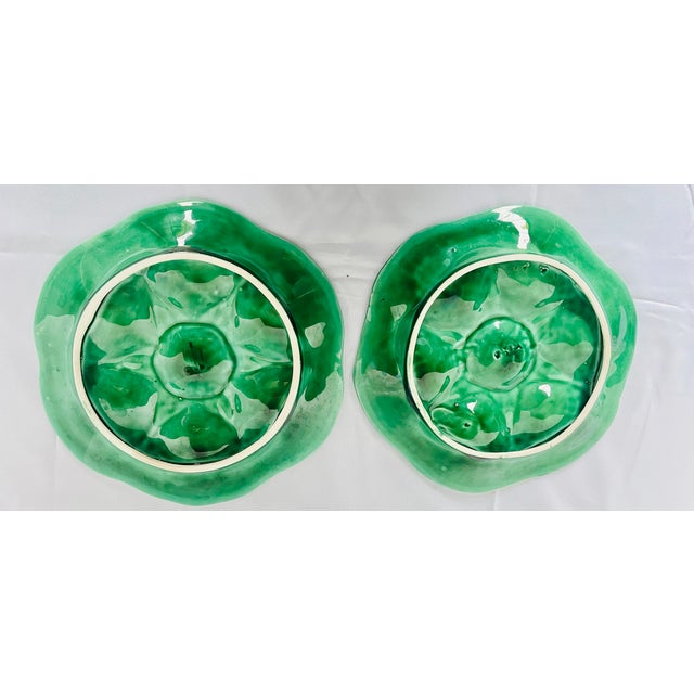 Antique 1920s French Sarreguemines Majolica Green Oyster Plate For Sale - Image 13 of 13