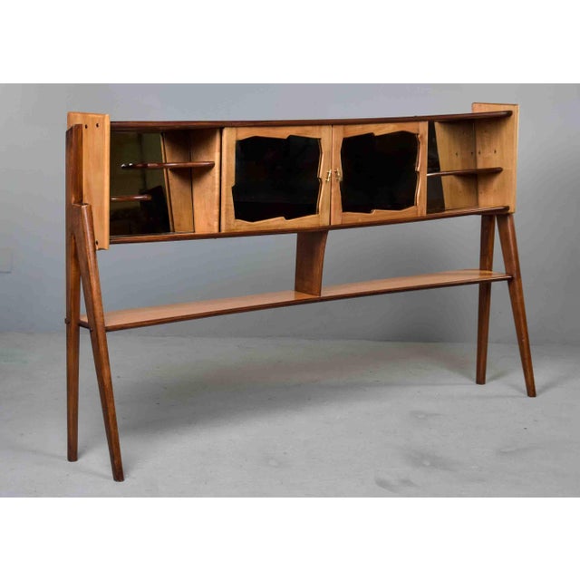 Mid-Century Italian Bar Cabinet With Mirrored Sliding Doors For Sale - Image 4 of 12