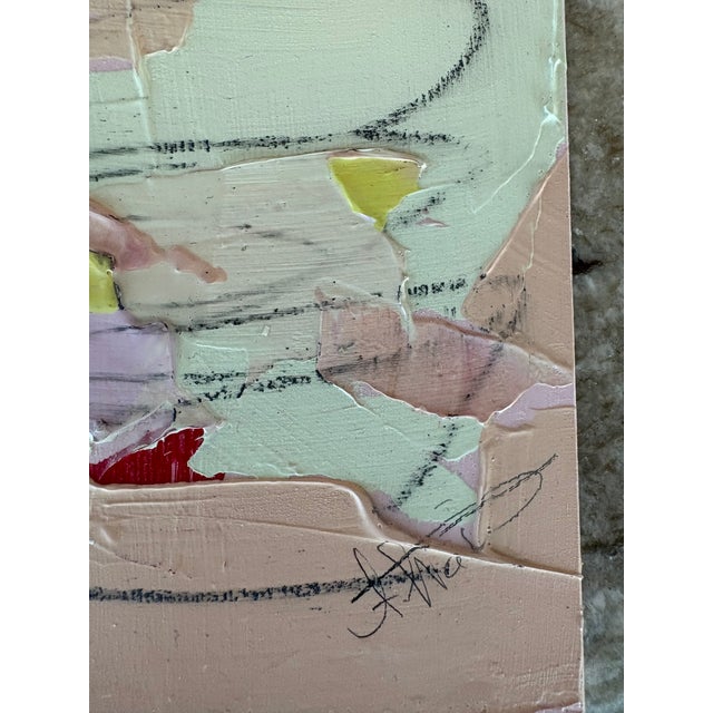 2026 Pink Spring Pastel Abstract on Gold Bamboo Metal Easel For Sale - Image 4 of 5