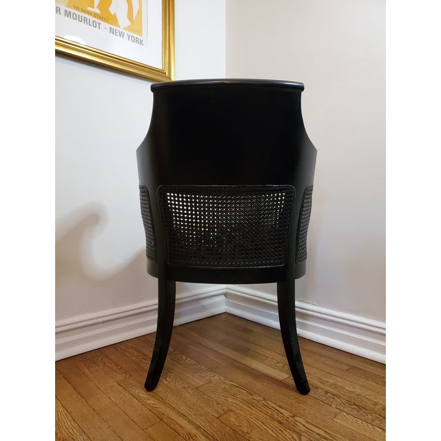 Hollywood Regency Vintage Regency Style Cane Back Barrel Chair With Leopard Seat For Sale - Image 3 of 7