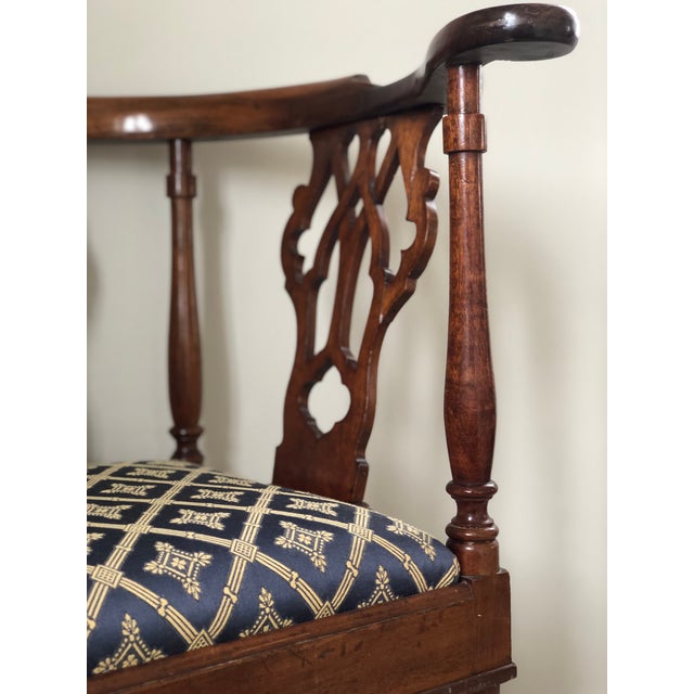 Brown Antique Victorian Mahogany Corner Chair With Brass Casters, Late 19th Century For Sale - Image 8 of 11