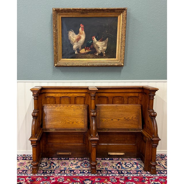 Antique French Pew Bench Double Seat Oak For Sale In Dallas - Image 6 of 18