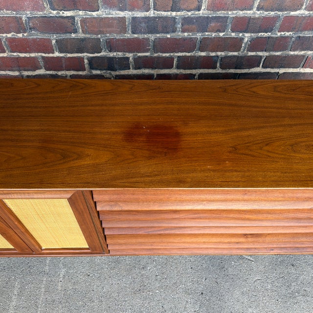American of Martinsville Wonderwood Walnut & Cane Credenza / Sideboard Dresser For Sale - Image 12 of 12