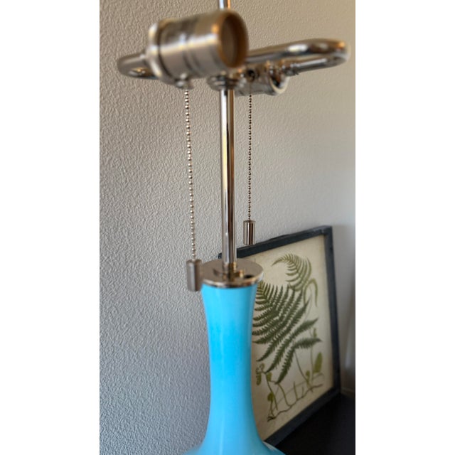 Vintage Mid-Century Modern Blue Hand-Blown Glass Table Lamp - Murano Style For Sale - Image 4 of 8
