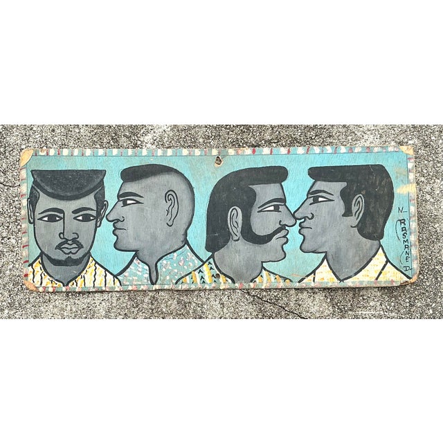 Vintage 70s Hand Painted Barber Hairstyle Sign For Sale - Image 4 of 12