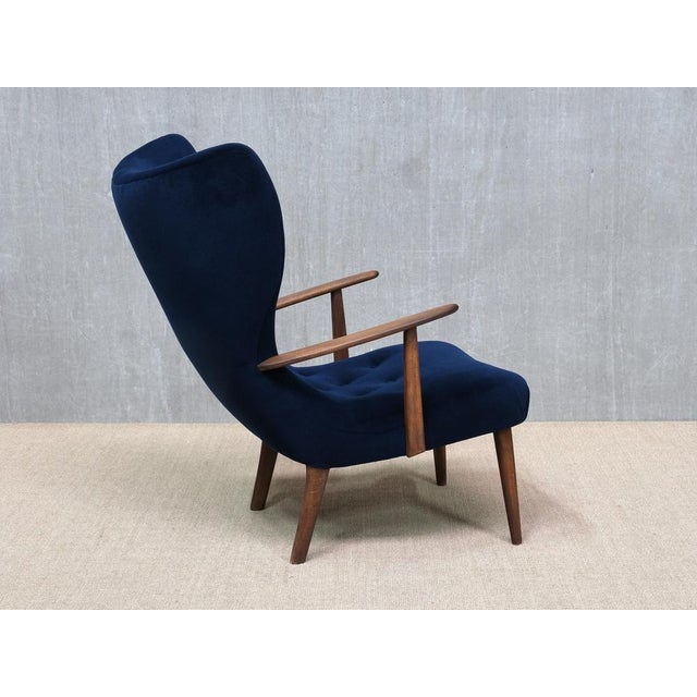 Pragh Armchair in Navy Pierre Frey Velvet from Madsen & Schübel, Denmark, 1950s For Sale - Image 10 of 15