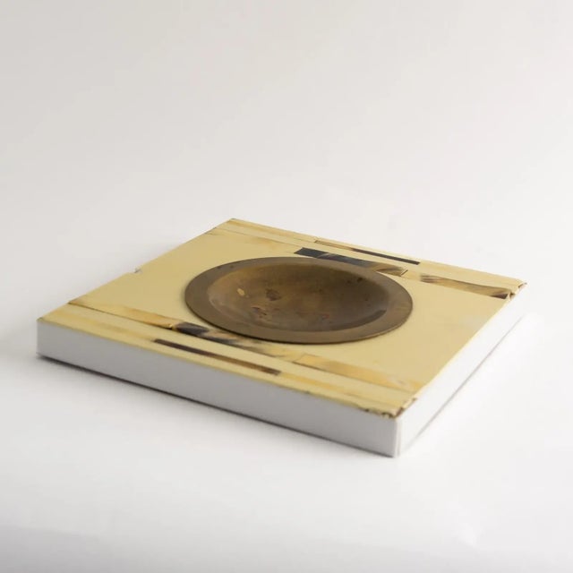 Mid-Century Modern Vintage Horn Inlay Square Ashtray Catchall With Brass Center For Sale - Image 3 of 11