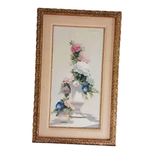Late 20th Century Andre Gisson Listed Vintage Floral Oil Painting Impressionist Peonies