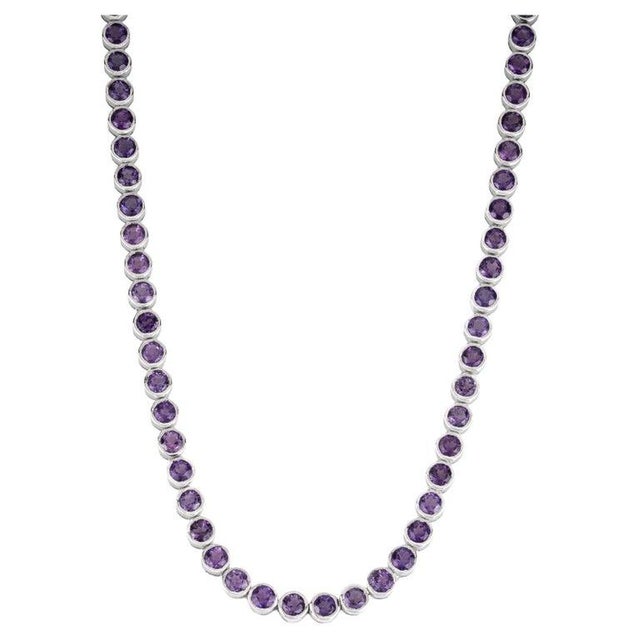 Metal Timeless Bezel Set Amethyst Station Link Necklace for Gift For Sale - Image 7 of 13